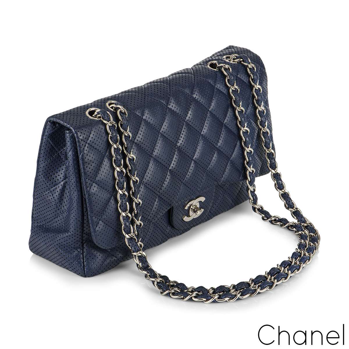 Chanel Classic Jumbo Single Flap Perforated Lambskin Leather Handbag | Rich  Diamonds